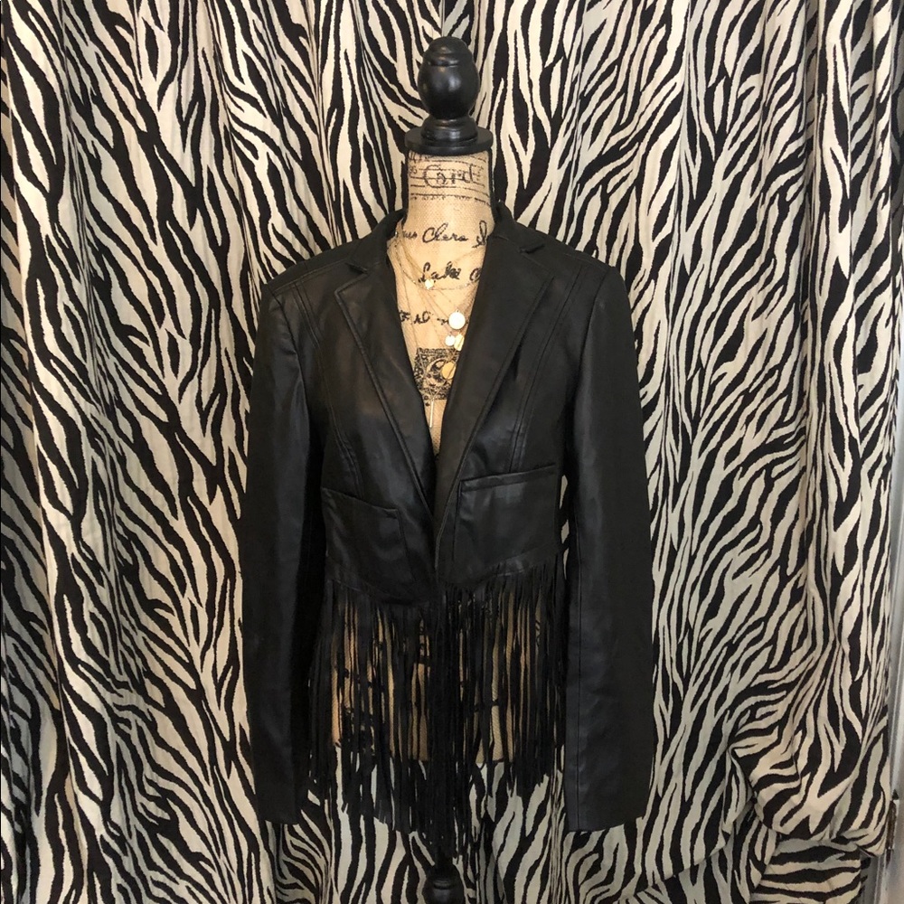 Faux Leather Fringe Jacket